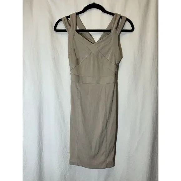 AX Armani Exchange Mini Bandage Dress Women's Medium Tan Stretch Bodycon XS AA18 - Picture 1 of 4